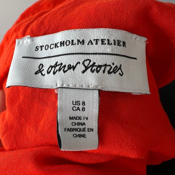 & Other Stories Orange Red Halter Midi Dress Cold Off-Shoulder Pullover Size 8 - Picture 11 of 11